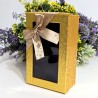 Cutie din carton auriu cu fereastra si funda 21cm x 14cm x 8cm
